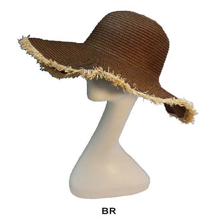 Wide Brim Straw Hat with Braided Straw Trim - Brown - HT-6044BR